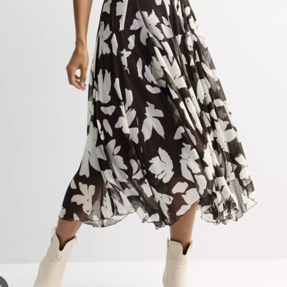 Nine West Woven A-Line Handkerchief Godet Skirt in brown and white LARGE - Picture 5 of 5